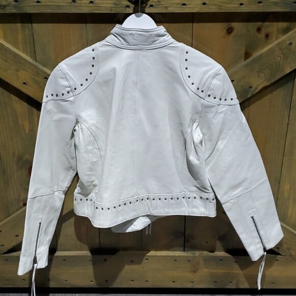 BOSTON PROPER WHITE LEATHER MOTO JACKET WITH STUDS SIZE MEDIUM - Picture 13 of 16
